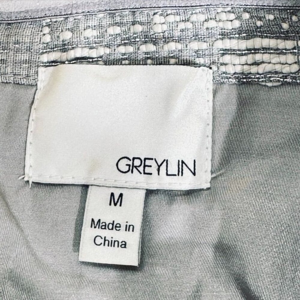 GREYLIN Anthropologie Dress Acrylic Cotton Silver Strapless Women's Size Medium - Picture 7 of 10